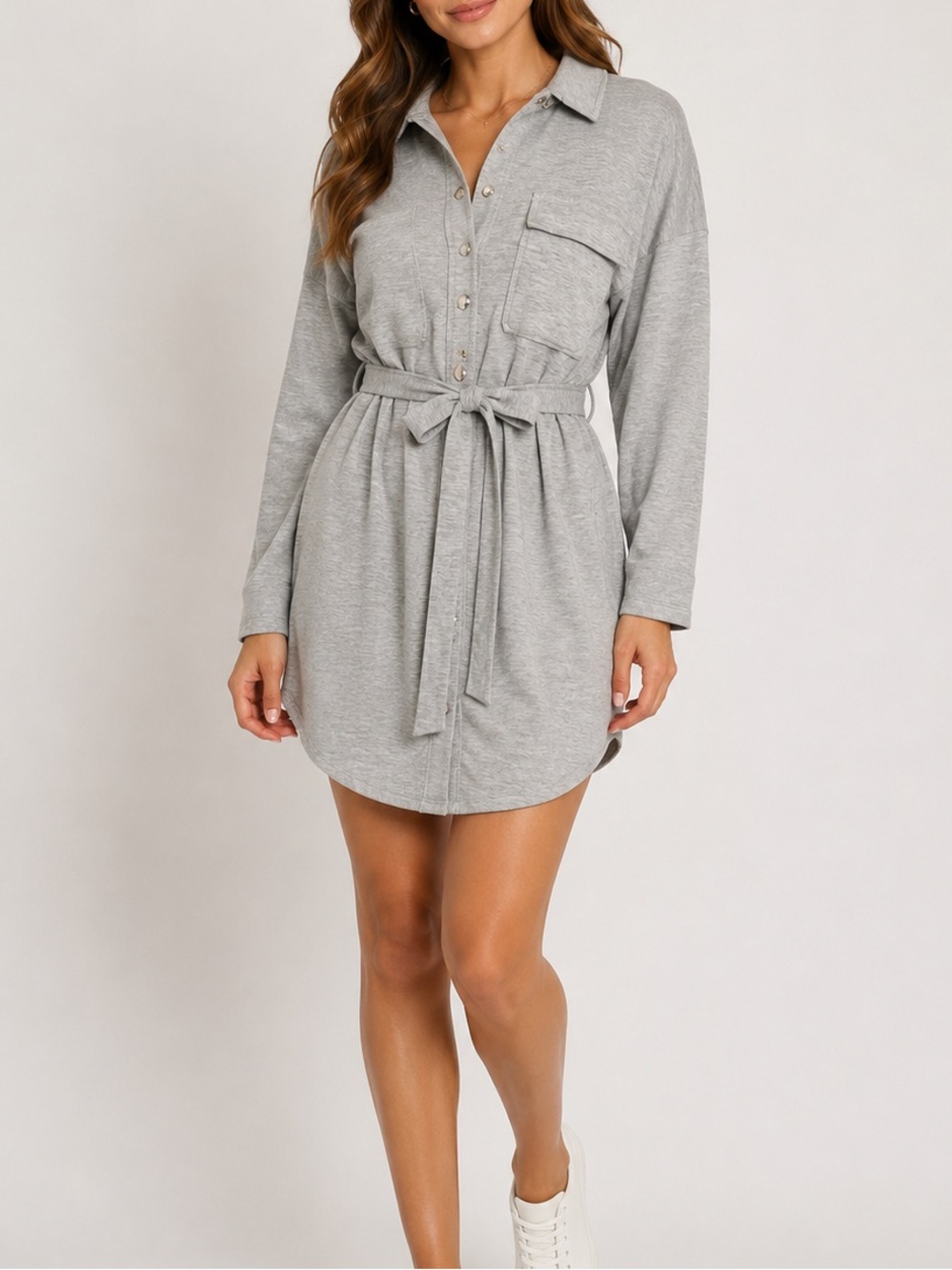 359. ASOS designs Gray Button-Front Shirt Dress with Tie Belt